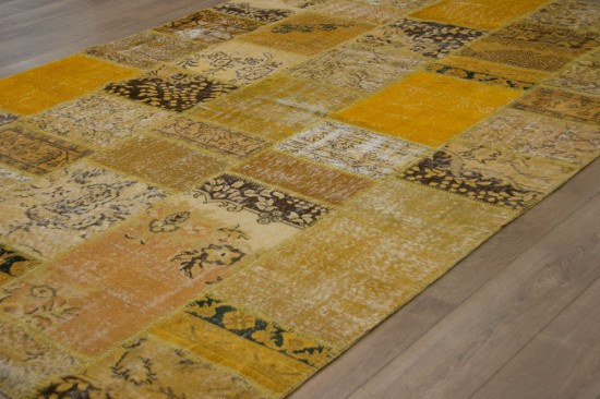 wol geel handgeknoopt verweerd multicolor tapijt
