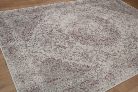 wol katoen grijs machinaal geweven vlakgeweven medaillon verweerd roze tapijt