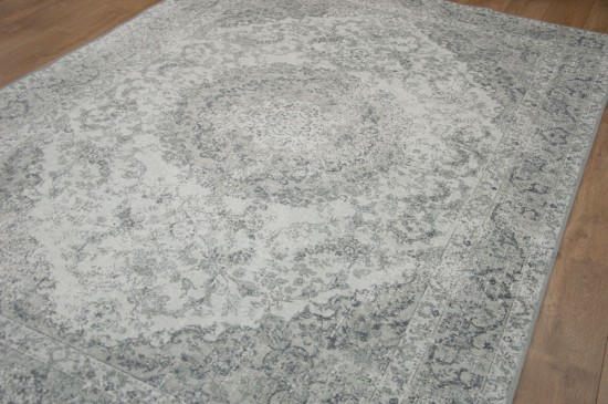 tapis laine coton gris tisse machinale poil plat medaillon use