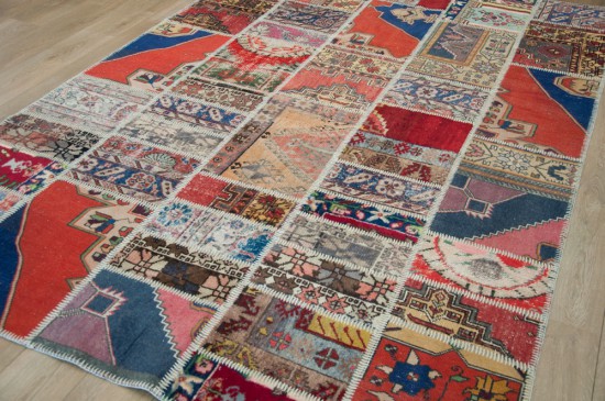 rood wol handgeknoopt verweerd multicolor tapijt