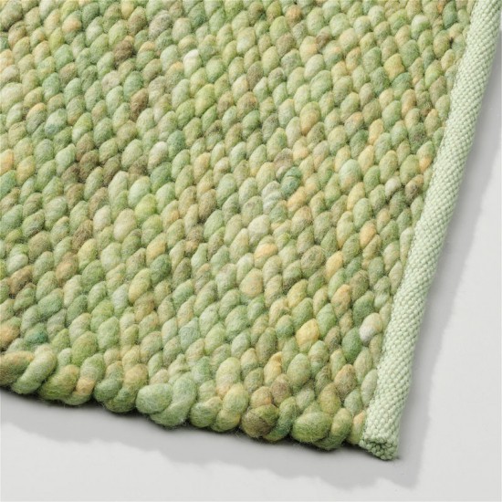 tapis vert laine tisse a la main poil plat solide 1