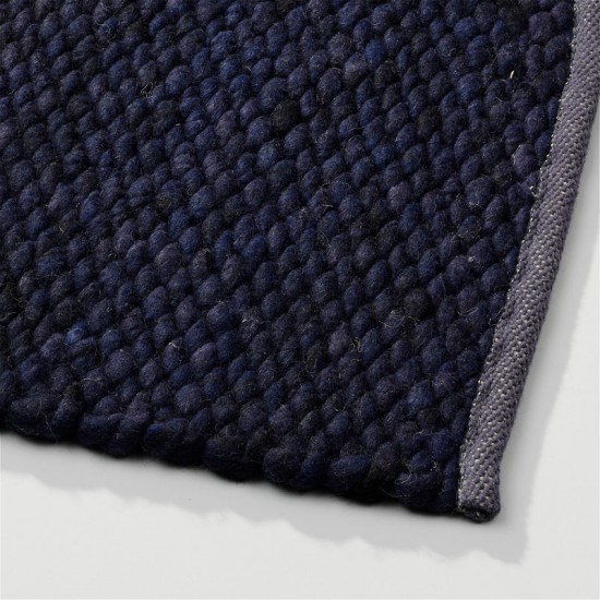 tapis blue laine tisse a la main poil plat solide 1