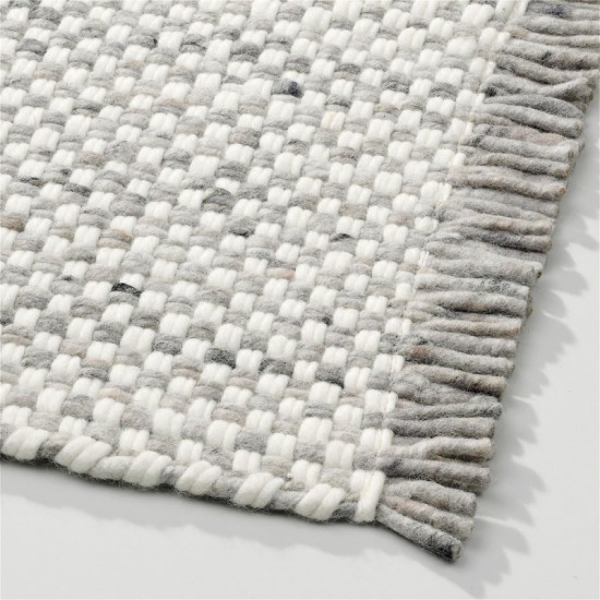 tapis laine gris tisse a la main poil plat solide 11