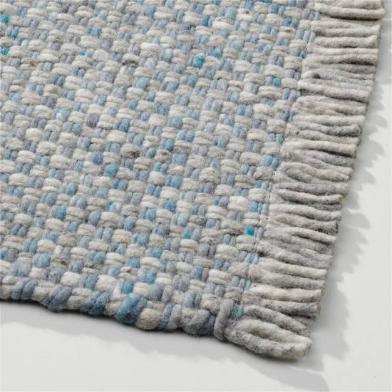 tapis blue laine tisse a la main poil plat solide 11