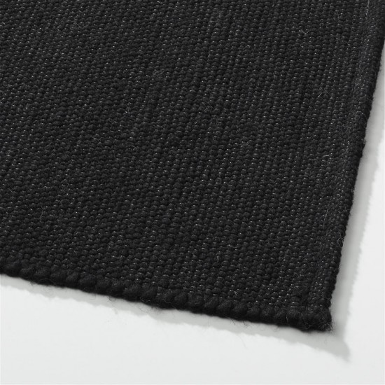 tapis noir laine tisse a la main poil plat solide 1